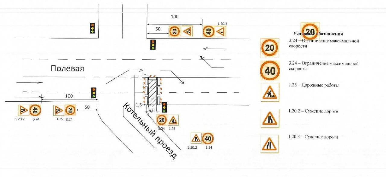 Временное изменение схемы движения на пересечении ул. Полевая и Котельный проезд