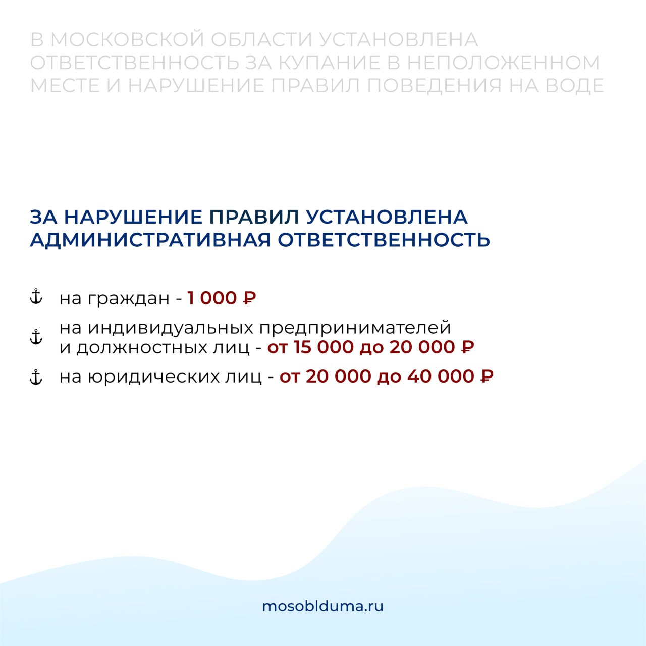 В Московской области установлена ответственность за купание в неположенном месте и нарушение правил поведения на воде